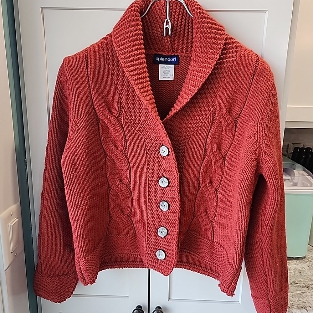Splendor Womens 50% Wool Cardigan Burnt Orange Sz‎ M